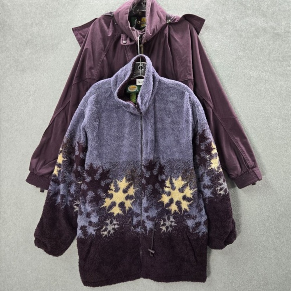 Cabela's Women Jacket XL Purple Coat 2 in 1 Windbreaker Fleece‎ Hoodie Full Zip